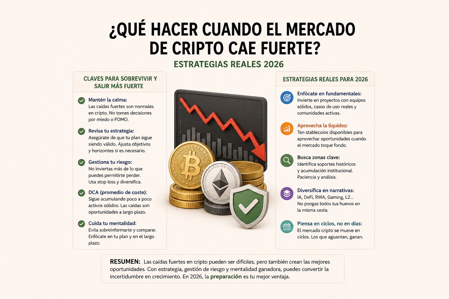 QUÉ HACER CUANDO EL MERCADO DE CRIPTO CAE FUERTE (Estrategias reales 2026)