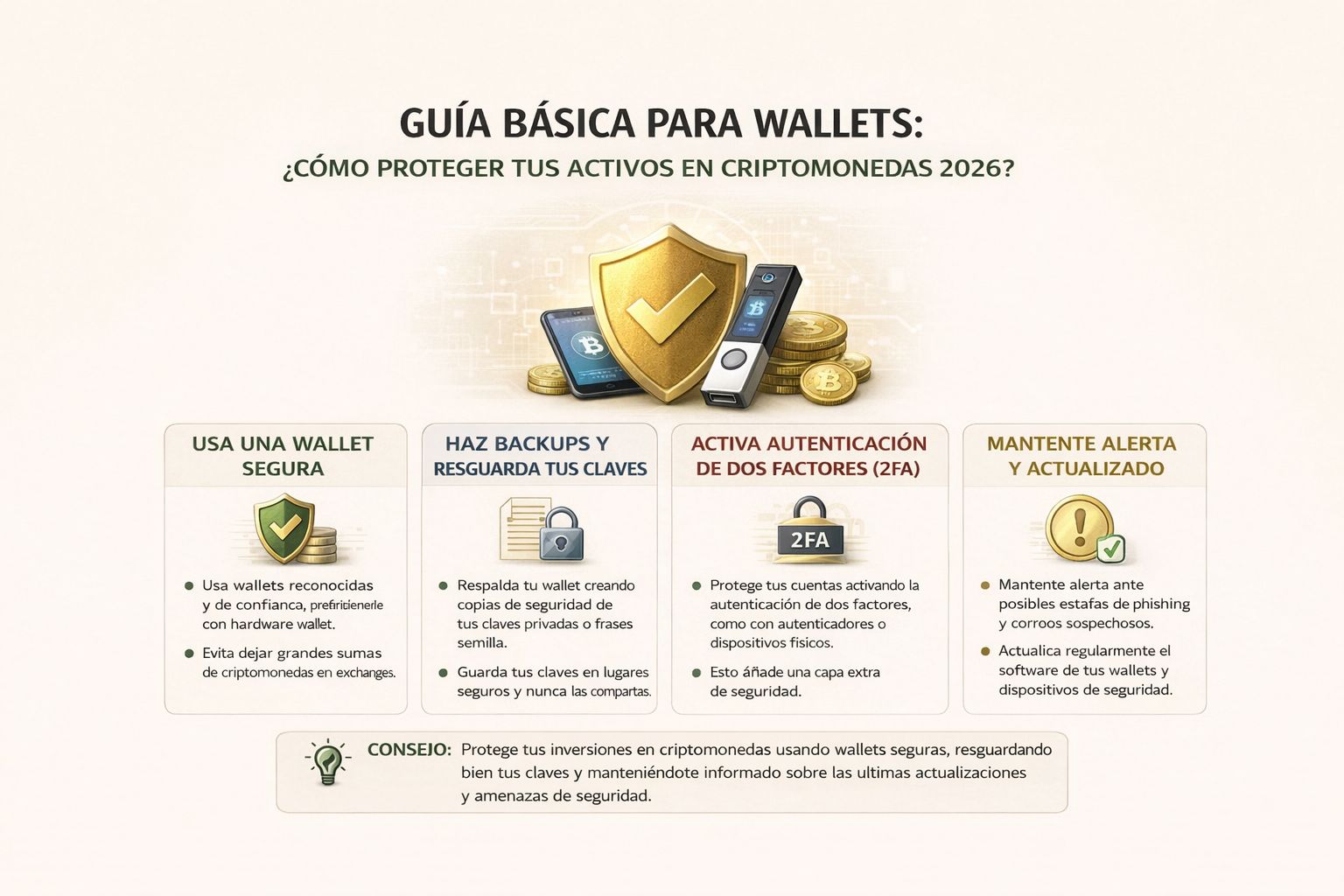 GUÍA BÁSICA DE WALLETS: CÓMO PROTEGER TUS ACTIVOS EN CRIPTOMONEDAS (2026)