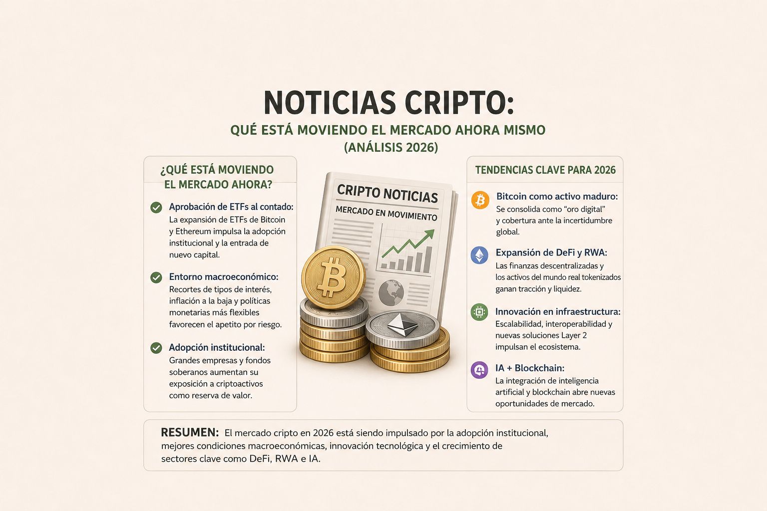 NOTICIAS CRIPTO: QUÉ ESTÁ MOVIENDO EL MERCADO AHORA MISMO (Análisis 2026)
