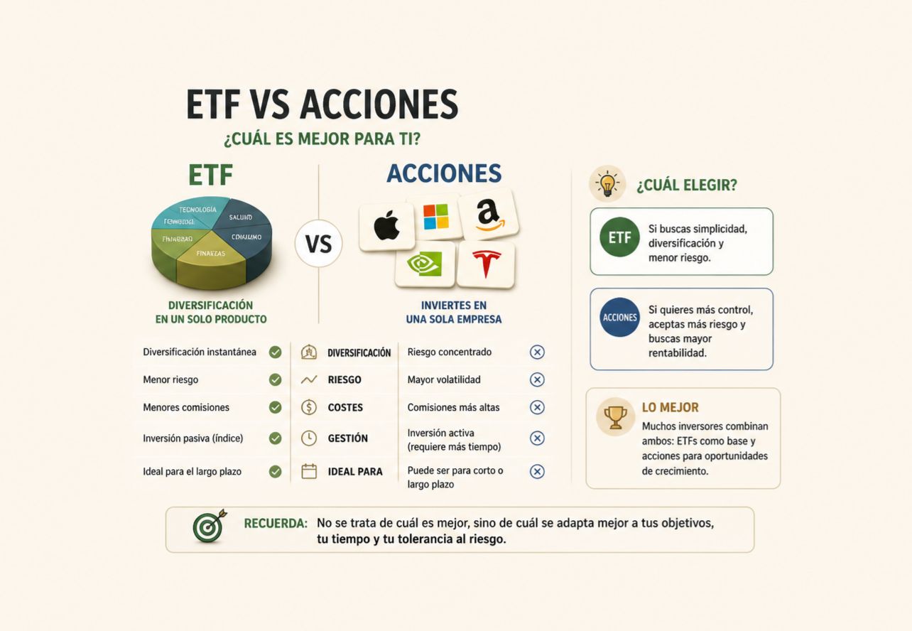 ETF VS ACCIONES: QUÉ ELEGIR SEGÚN TU PERFIL REAL